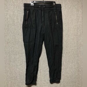 Athleta Linen Pants Size 14 Black Drawstring Waist Joggers Zipper Pockets